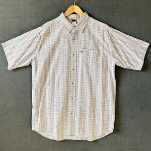 The North Face Plaid Button-Front Short Sleeve Camp Shirt White Brown - Men's XL